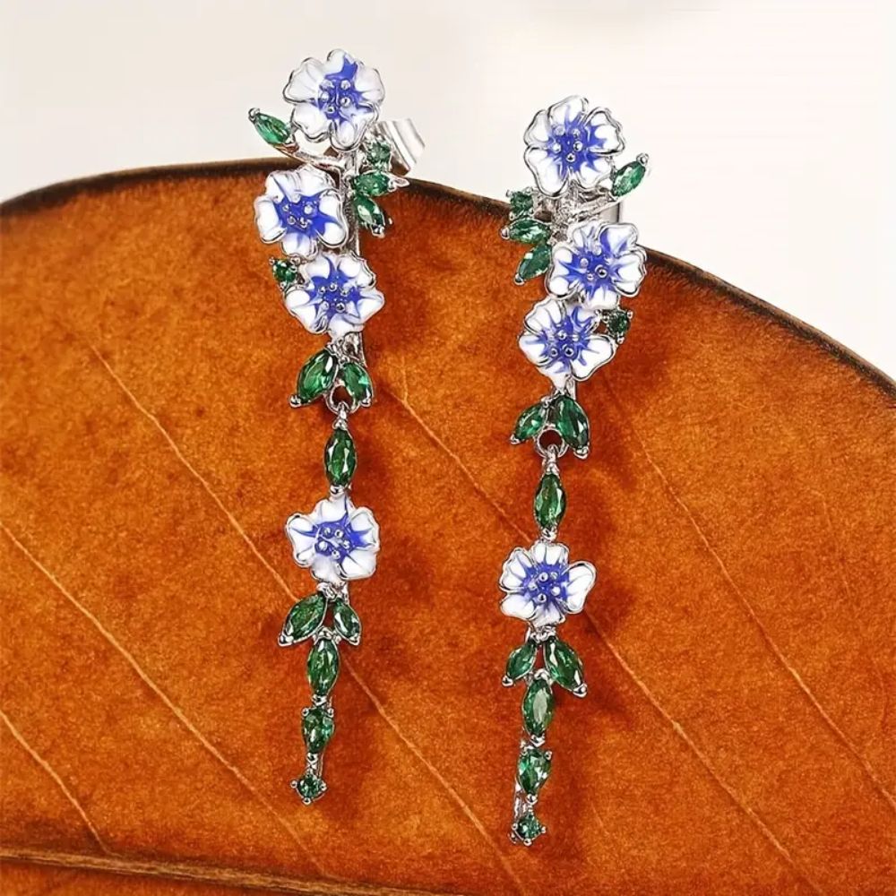 Ladies Chain Earrings with Floral Design - Pair