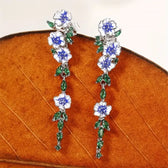 Ladies Chain Earrings with Floral Design - Pair