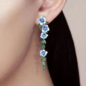 Ladies Chain Earrings with Floral Design - Pair