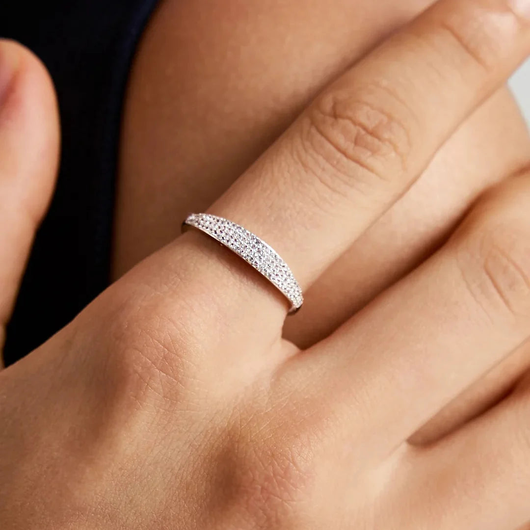 Women's Signet Ring with Pavé Stone Setting and Transparent Ring Design
