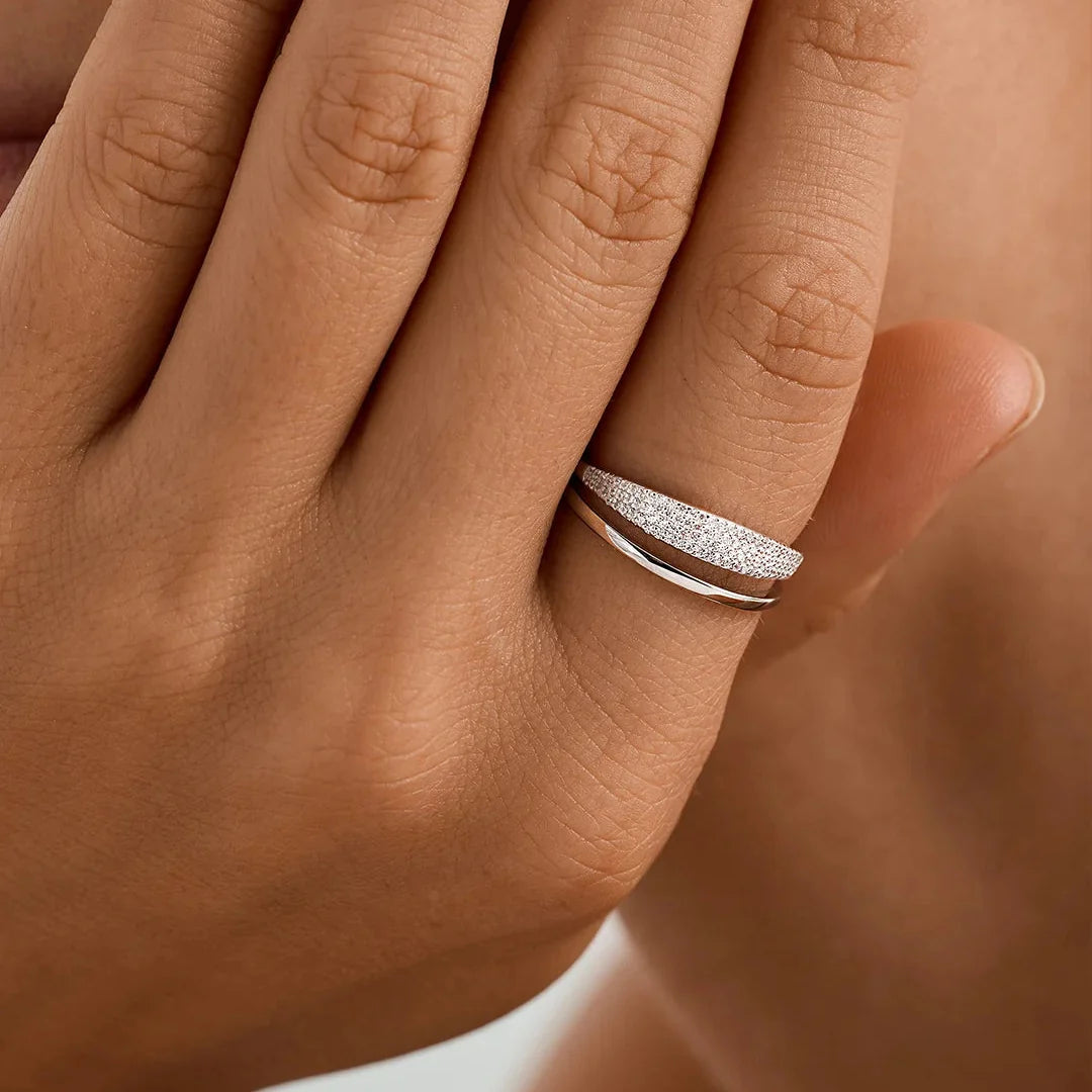 Women's Signet Ring with Pavé Stone Setting and Transparent Ring Design