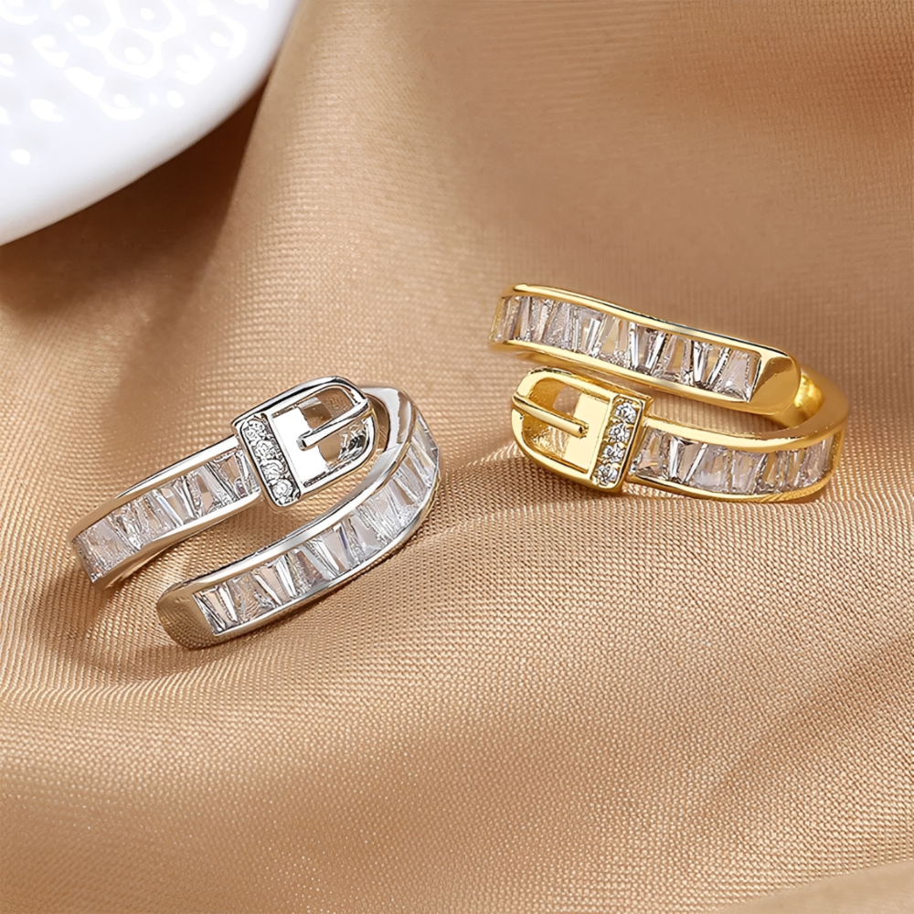 Women's Adjustable Wrap Ring with Buckle-Style Closure and Stone Details