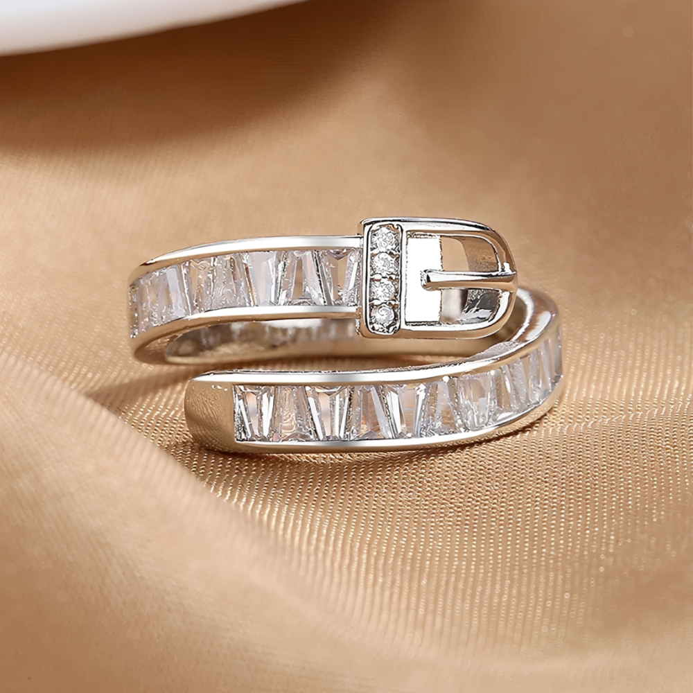 Women's Adjustable Wrap Ring with Buckle-Style Closure and Stone Details