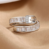 Women's Adjustable Wrap Ring with Buckle-Style Closure and Stone Details