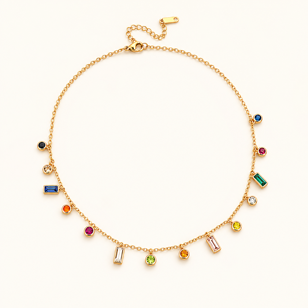 Women's Choker Necklace with Scattered Stone Accents in Round and Rectangular Shapes