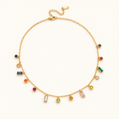 Women's Choker Necklace with Scattered Stone Accents in Round and Rectangular Shapes