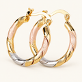 Women's Hoop Earrings with Three Contrast Design and Spiral Wrapped Shape