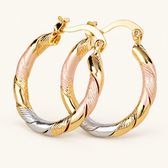 Women's Hoop Earrings with Three Contrast Design and Spiral Wrapped Shape