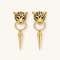 Women's Dangle Earrings with Leopard Head, Round Pendant and Pointed Feature