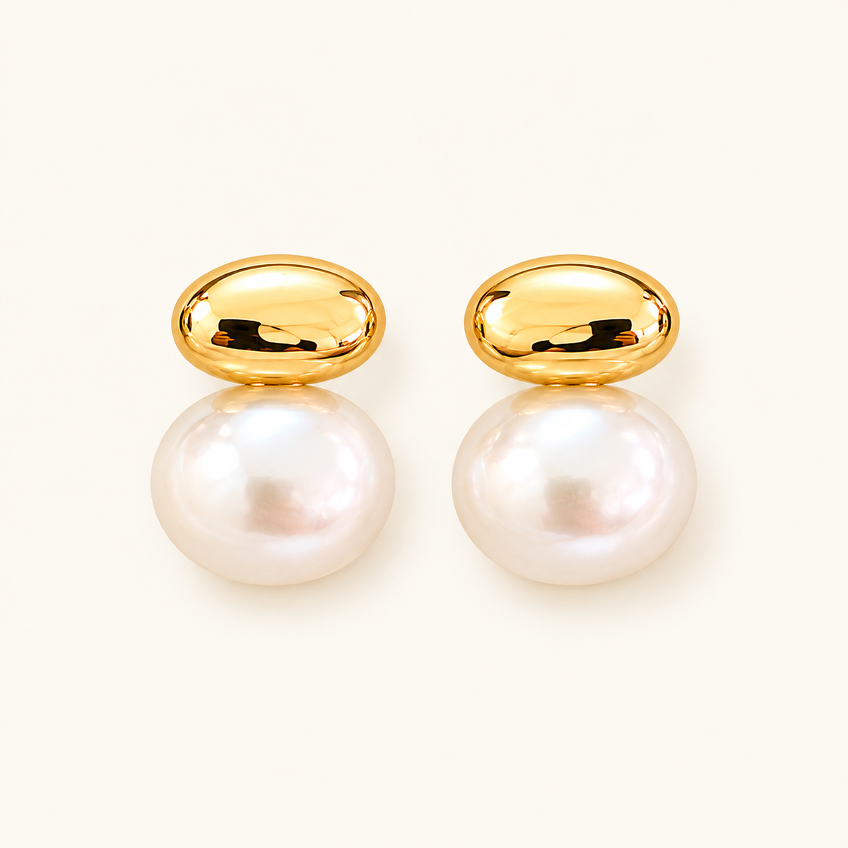 Women's Ear Studs with Smooth Oval Pearl Detail and Dual Design
