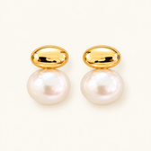 Women's Ear Studs with Smooth Oval Pearl Detail and Dual Design