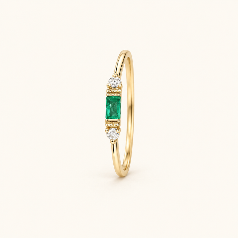 Women's Ring with Baguette Detail and Side Stone Accents