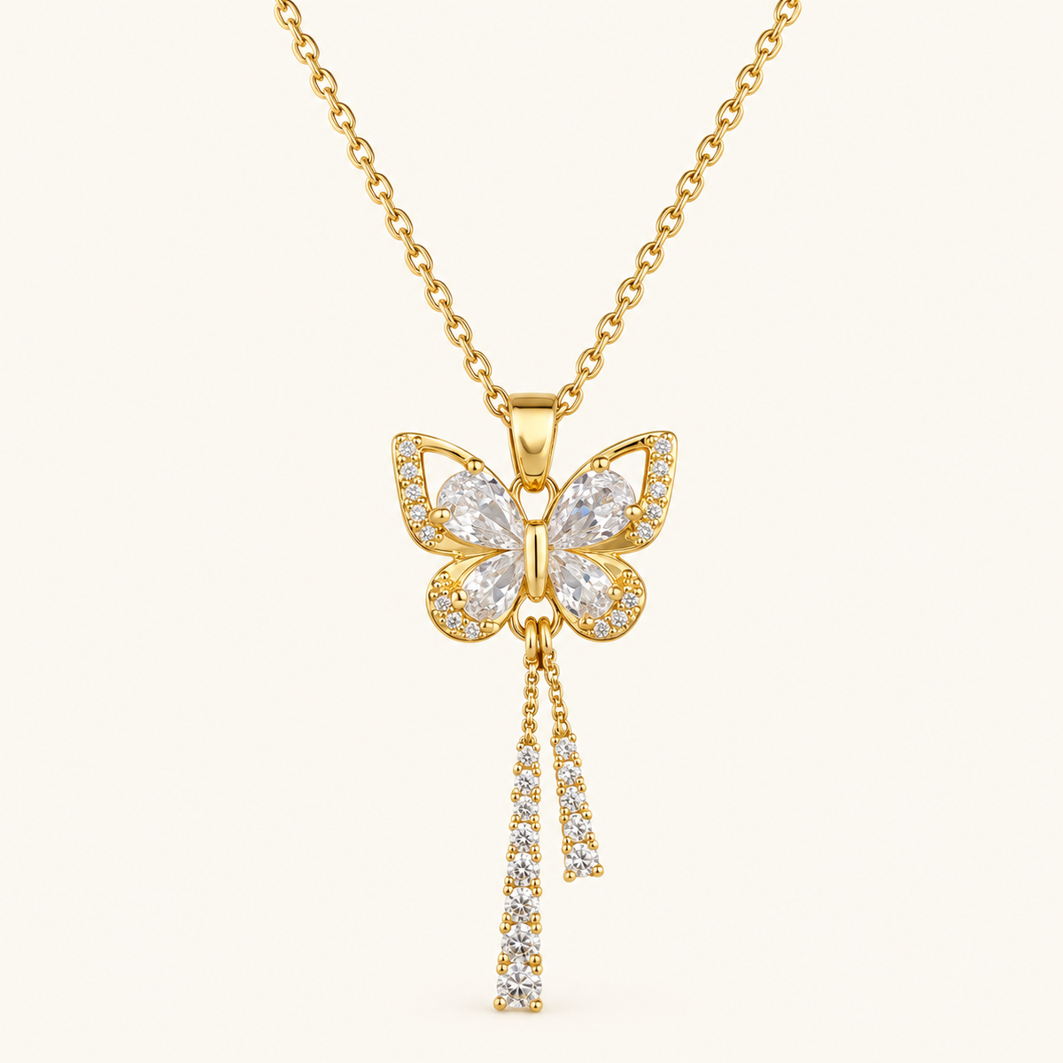 Women's Butterfly Necklace with Hanging Stone Accents