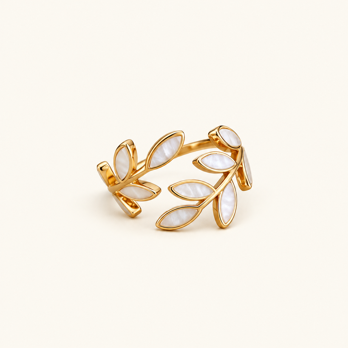 Women's Adjustable Leaf Ring with Decorative Stone