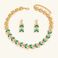 Women's 3-piece Necklace and Earrings Set with Leaf Design and Stone Accents