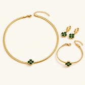 Women's 3-Piece Four-Leaf Clover Jewelry Set with Necklace, Bracelet and Earrings