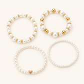 Women's 4-Piece Stackable Bracelet Set with Pearl Accents and Heart Charm