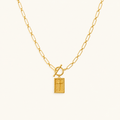 Women's Pendant Necklace with Rectangular Pendant, Paperclip Chain and Toggle Clasp
