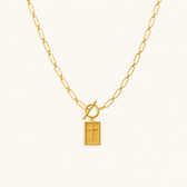 Women's Pendant Necklace with Rectangular Pendant, Paperclip Chain and Toggle Clasp