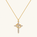 Women's Pendant Necklace Showcasing Cross and Crown Style with Stone Highlights