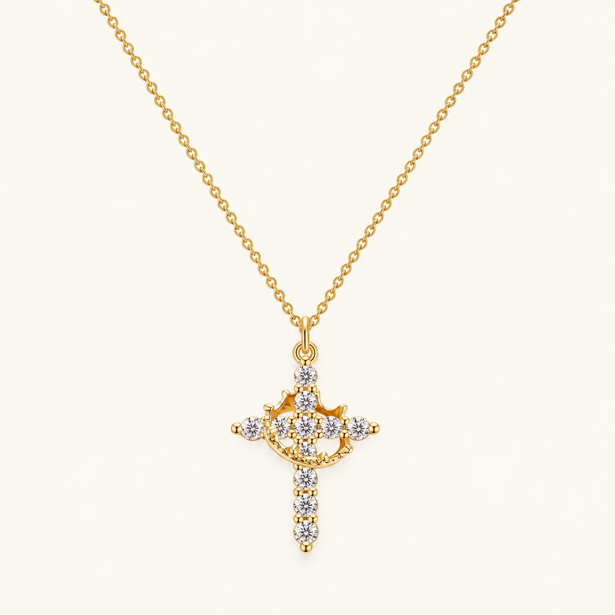 Women's Pendant Necklace Showcasing Cross and Crown Style with Stone Highlights