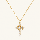 Women's Pendant Necklace Showcasing Cross and Crown Style with Stone Highlights