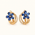 Women's Flower Earrings with Five-Petal Design and Stone Accents