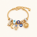 Women's Charm Bracelet with Hamsa Hand Evil Eye and Celestial Charms