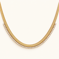Women's Fishbone Necklace Featuring Wide Chain Design and Stone Accents