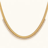 Women's Fishbone Necklace Featuring Wide Chain Design and Stone Accents