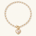 Women's Necklace with Pearl Look and Heart Clasp