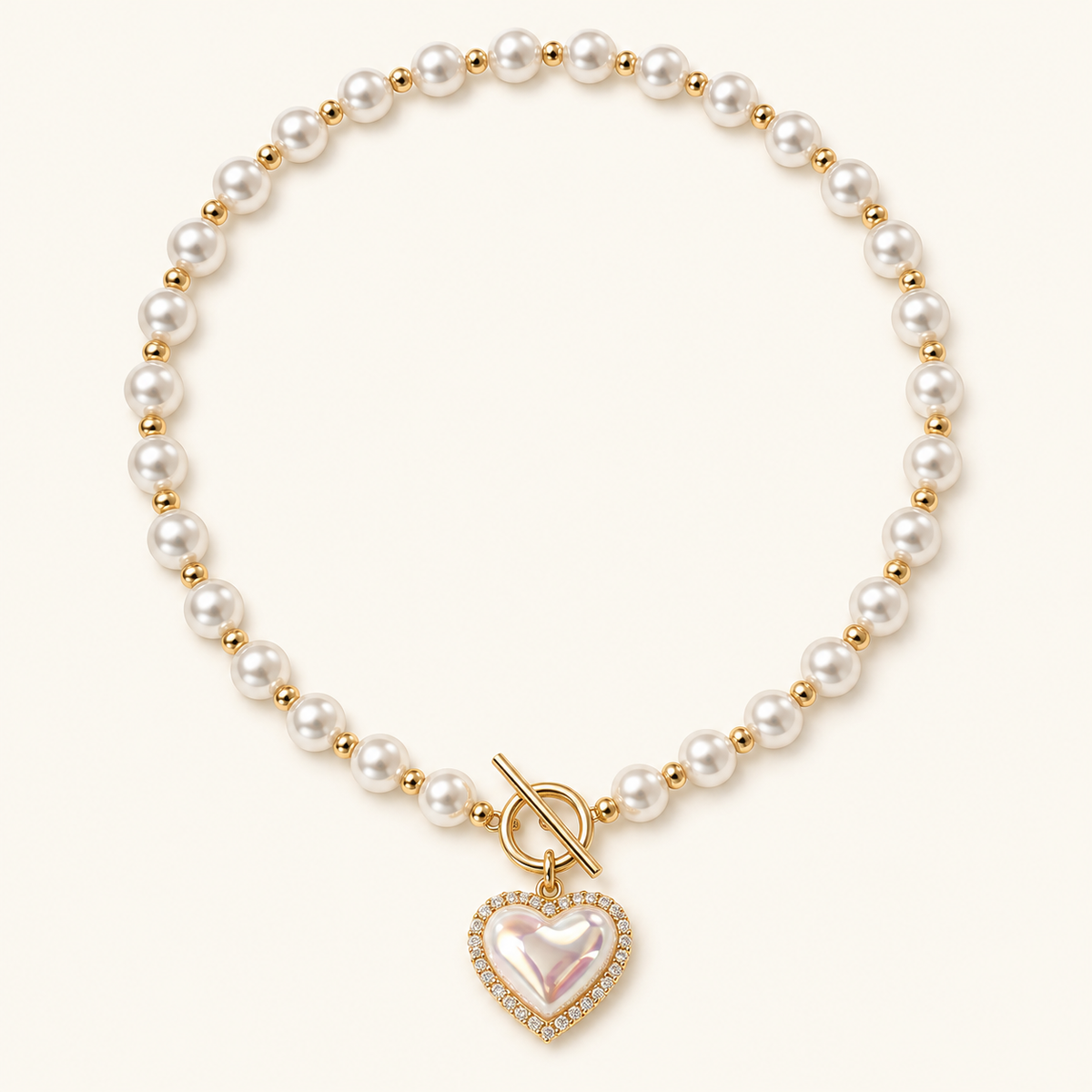 Women's Necklace with Pearl Look and Heart Clasp