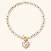 Women's Necklace with Pearl Look and Heart Clasp