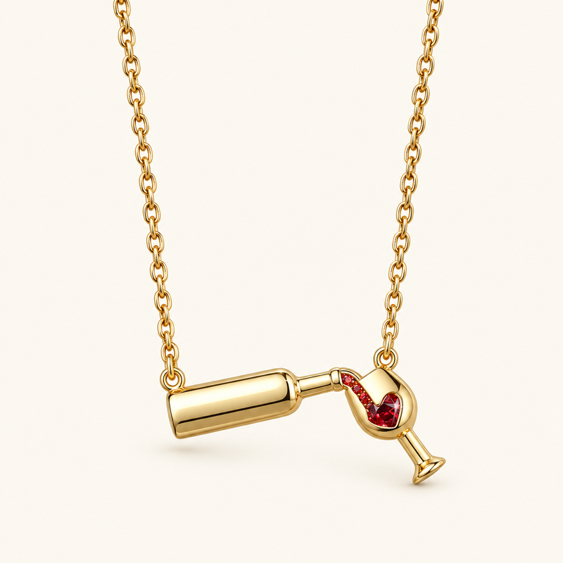 Necklace for Women Featuring Wine Bottle Pendant and Heart Detail