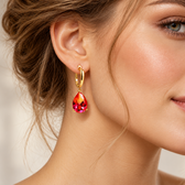 Women's Hanging Earrings with Two-Tone Stone Setting