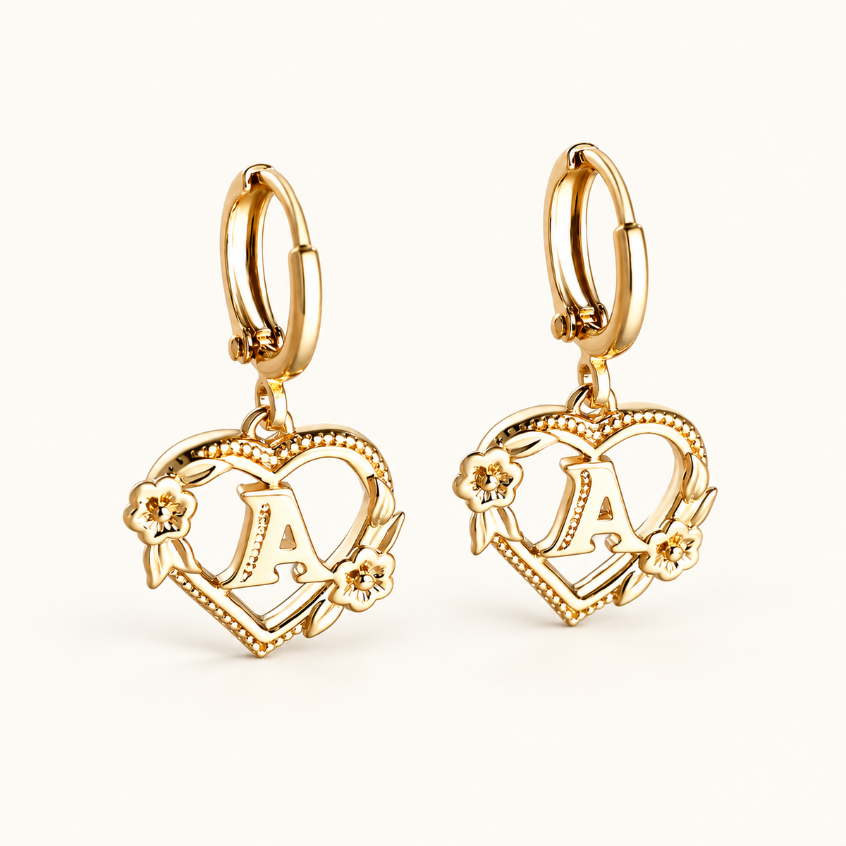 Women's Heart Hoops Highlighting Initial and Floral Details