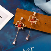 Ladies' Heart Earrings Featuring a Subtle Chain Design