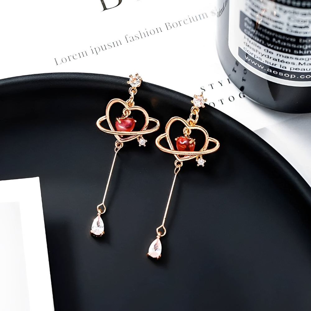 Ladies' Heart Earrings Featuring a Subtle Chain Design