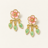 Women’s Cherry Blossom Earrings with Leaf Motif
