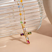 Women’s Cross Necklace with Vibrant Stone Details