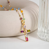 Women’s Cross Necklace with Vibrant Stone Details