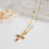 Women’s Cross Necklace with Vibrant Stone Details