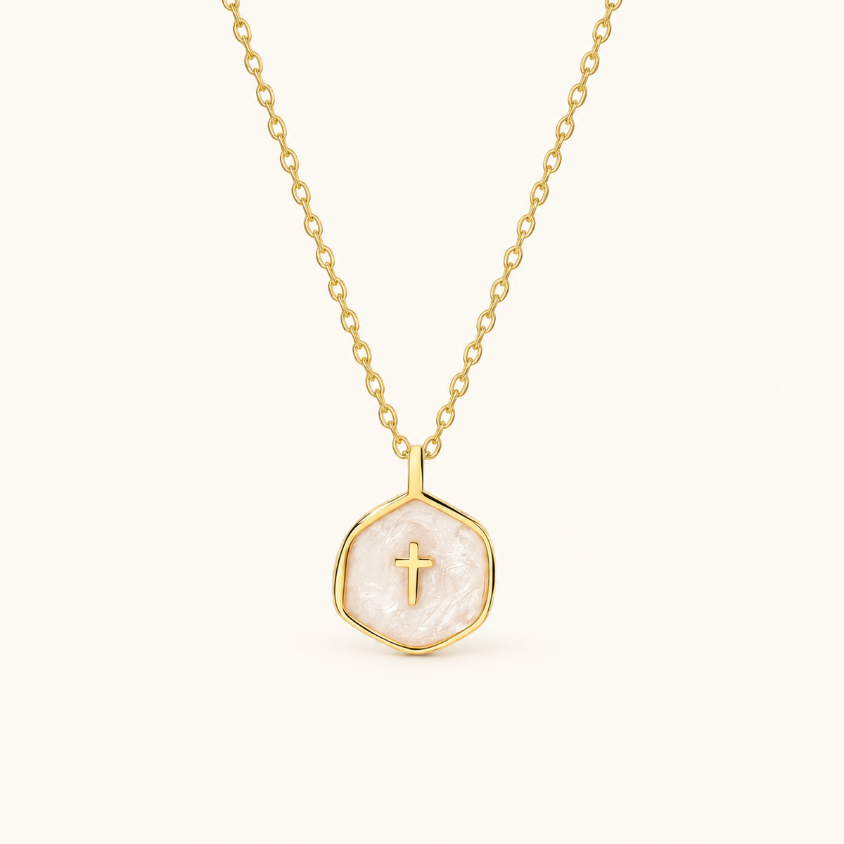 Women's Medallion Pendant Chain with Cross Detail and Textured Finish