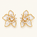 Women's Ear Studs in Flower Design with Heart Accent and Pearl-like Petals