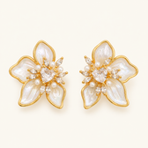 Women's Ear Studs in Flower Design with Heart Accent and Pearl-like Petals