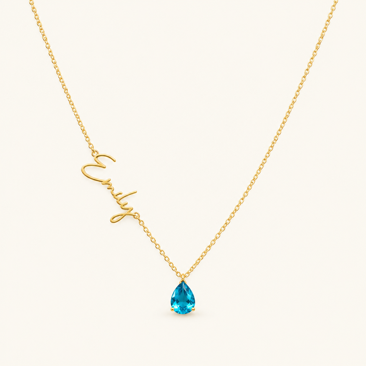 Personalized Name Necklace for Women with Teardrop Gem