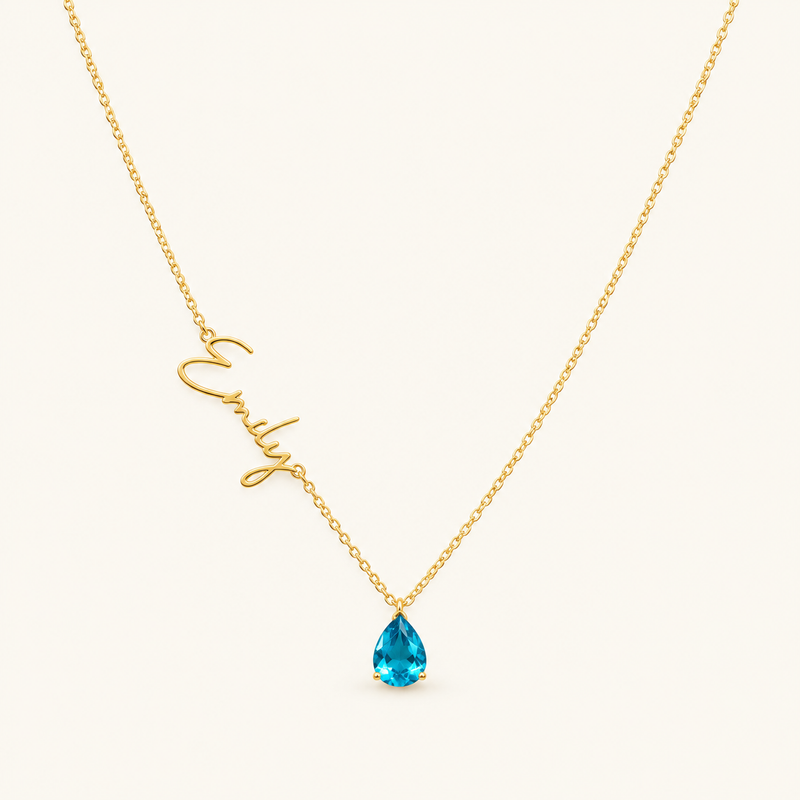 Personalized Name Necklace for Women with Teardrop Gem