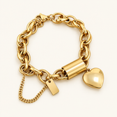 Women's Statement Chain Bracelet With Heart Charms and Multi-Layered Chain Features