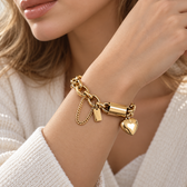 Women's Statement Chain Bracelet With Heart Charms and Multi-Layered Chain Features