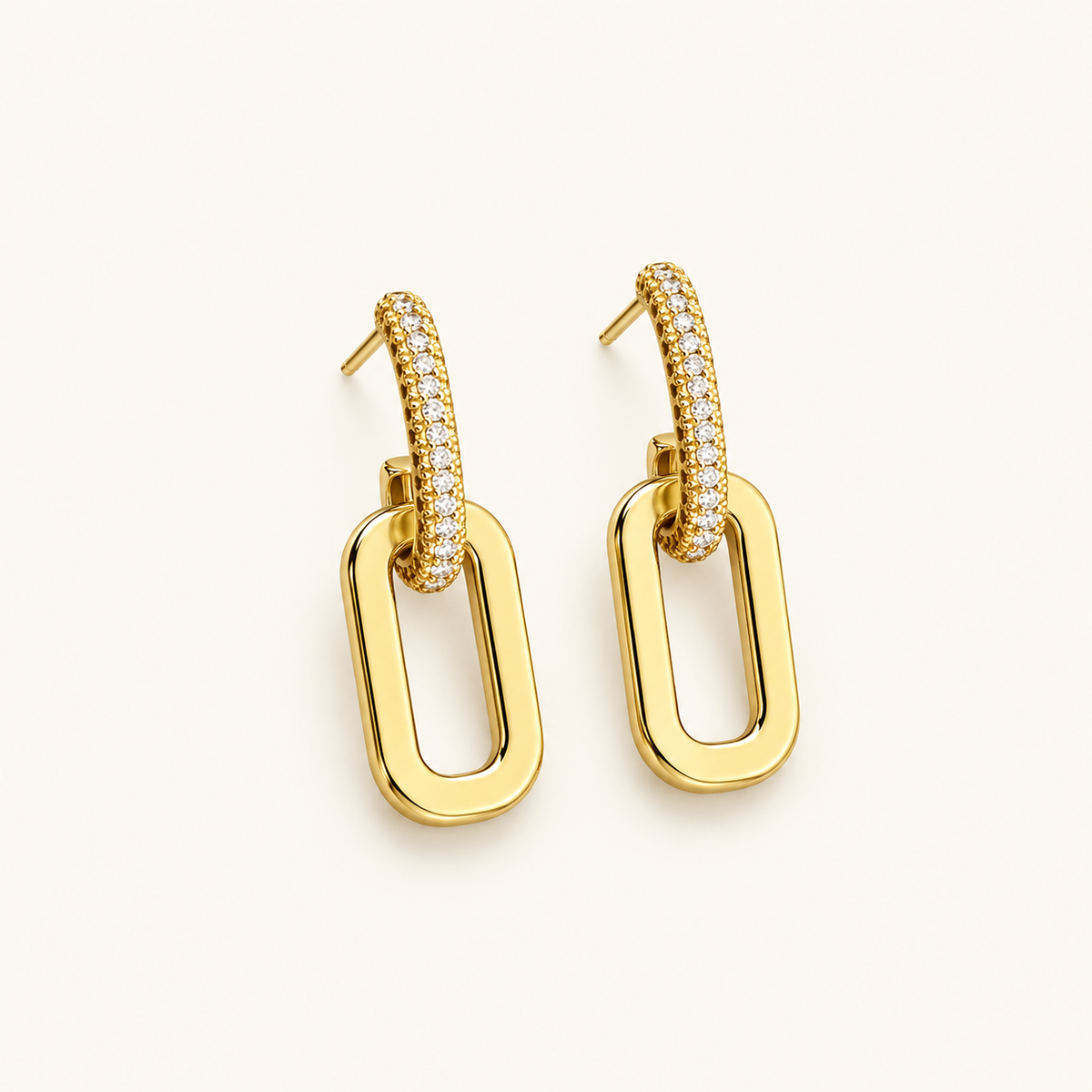 Women's Stud Earrings with Double Loop Design and Stone Accents
